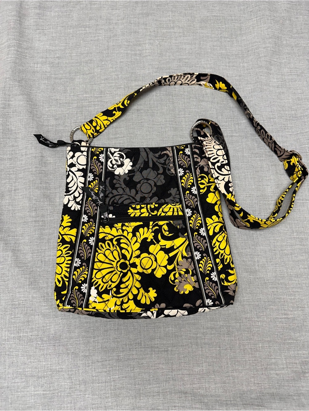 Vera Bradley Black and Yellow Floral Quilted Crossbody Bag